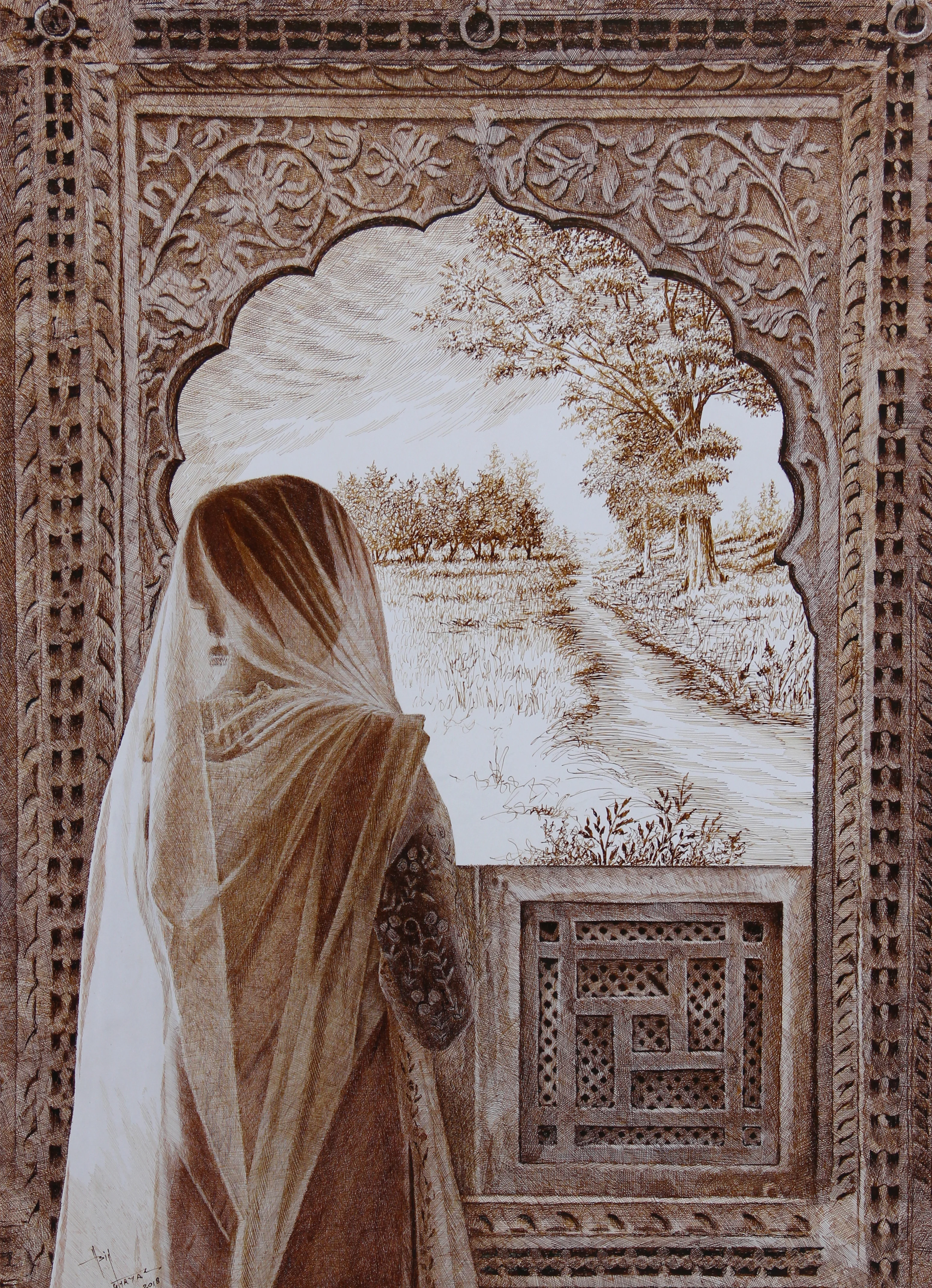 Master piece pen and ink artwork by Asif Ghayaz